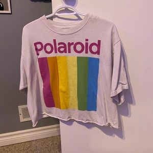 White Polaroid Rainbow Crop Top